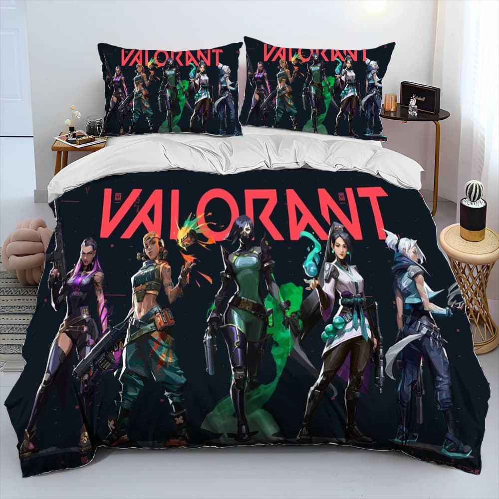3D VALORANT Gioco Gamer Cartoon Set di biancheria da letto consolatore, copripiumino Set letto Copripiumino Federa, set di biancheria da letto king queen size per bambini