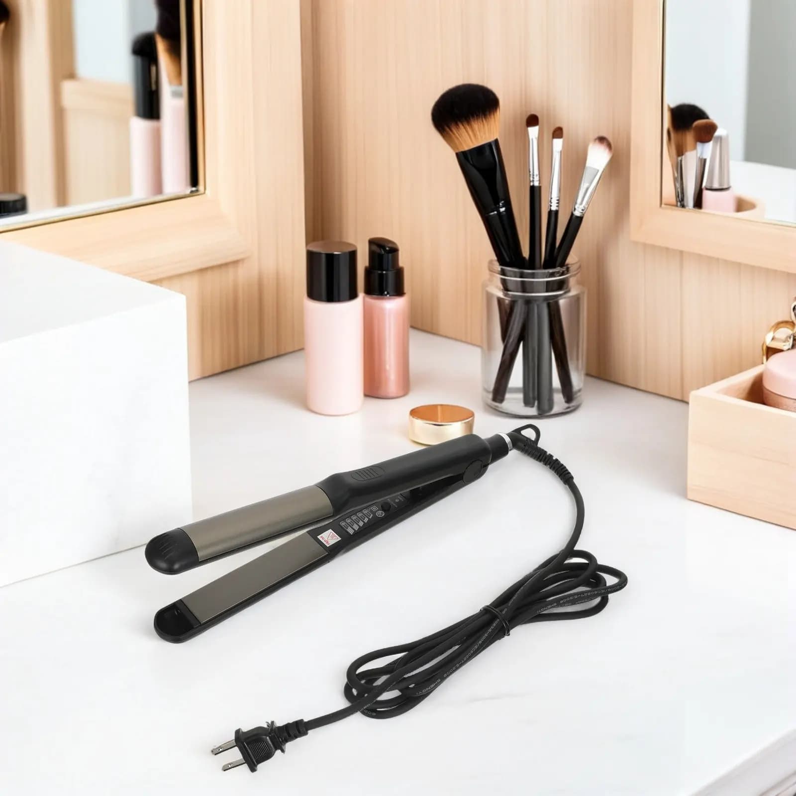 Black Electric Hair Plate with Adjustable Temperature and Vapor Function for Domestic and Professional Use