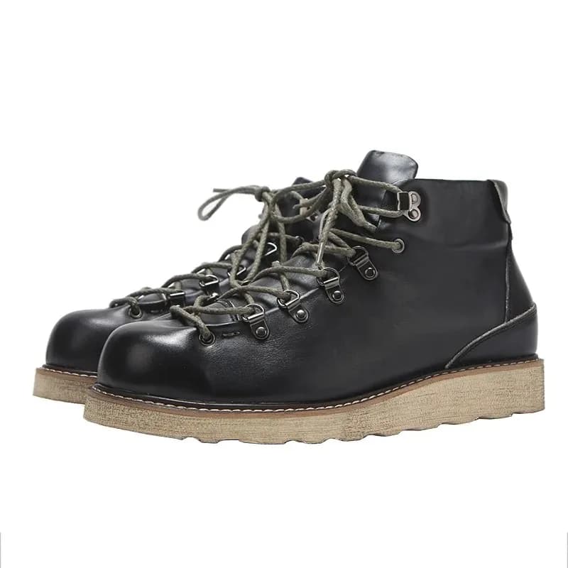 Mens Boots Cowhide Thick-soled Retro British Outdoor Tooling Shoes Ankle Boots Male Casual Lace Up Boots for Men