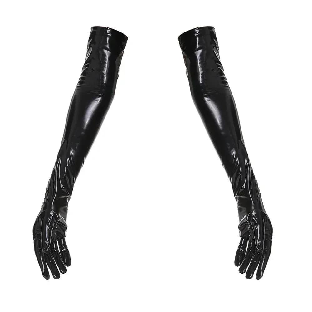 Guanti lunghi da donna sexy effetto bagnato per accessori cosplay Guanti in pelle verniciata Guanti coordinati in lattice lucido con gomito