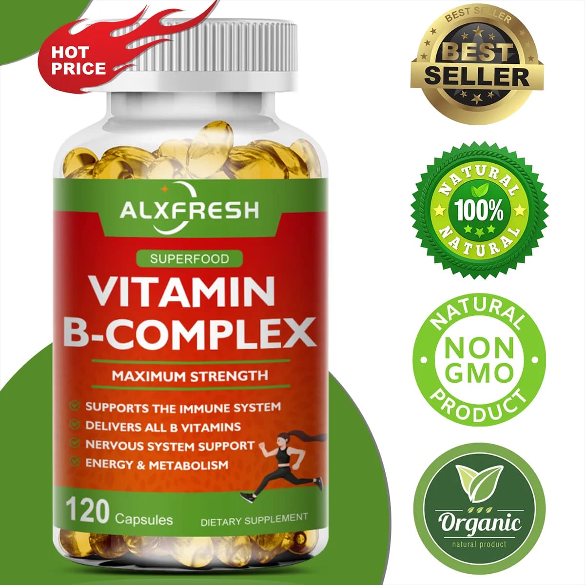 B-Complex integratori vitaminici (B12 B1 B2 B3 B5 B6 B9 acido folico e biotina) per alleviare lo Stress, l'umore, la capsula di supporto del sistema immunitario