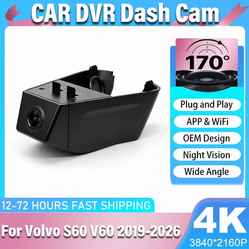 Plug and Play Dashcam For Volvo S60 V60 2019-2026 Car DVR Front and Rear 4k Dash Cam Driving Recorder, Car Camera for S60 V60