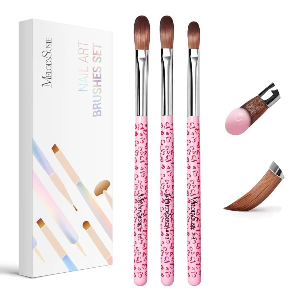 Professional Acrylic Nail Brush Set of 3 Sizes 8 10 14 for Acrylic Nails Powder Application Nail Art Extensions 3D Carving Manicure Tools Pink Nail Brushes