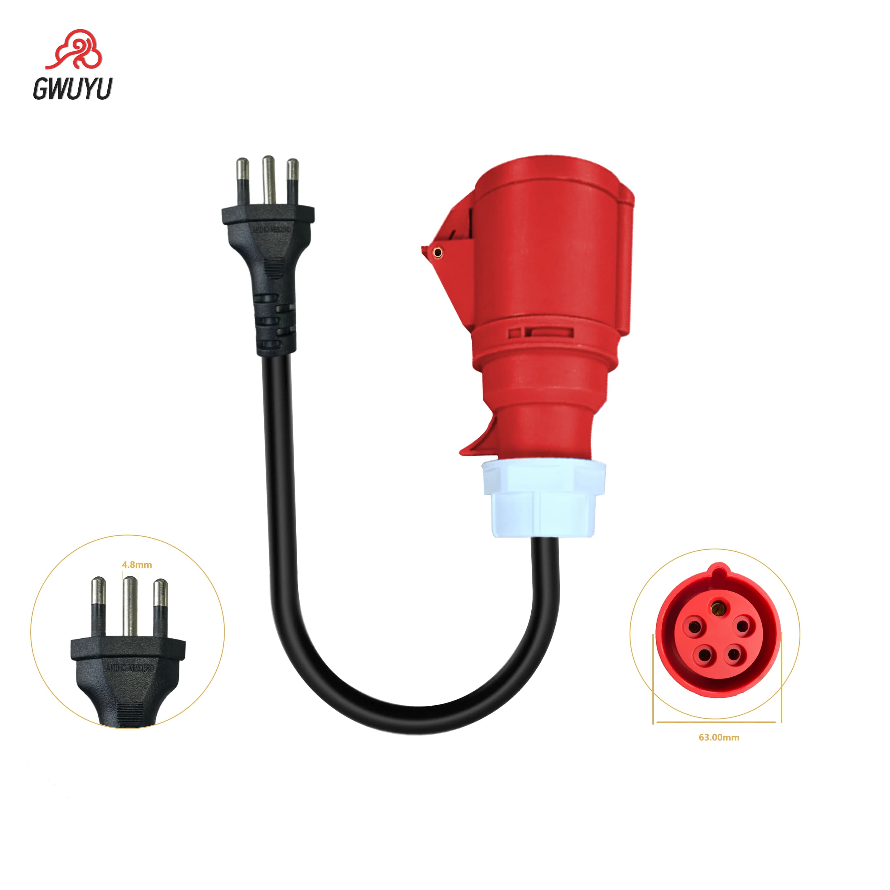 GWUYU Caricatore portatile EV Adattatore spina brasiliana blu/rossa da 7 kW a 3,5 kW da 11 kW a 3,5 kW Spina di ricarica domestica personalizzata