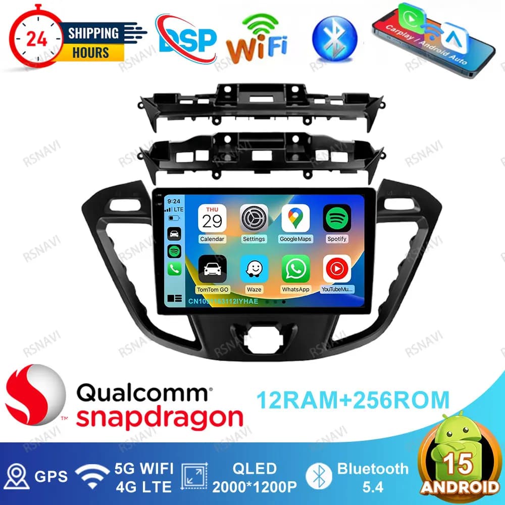 Android 15 Car Radio For Ford Transit Tourneo Custom 2013-2021 Polo 6r H7 Led Golf 7 Gti Caravan Accessories Dacia Duster Clio 4