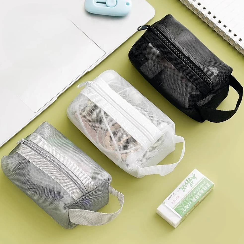 Borsa portaoggetti portatile in rete trasparente da 1/3 pezzi con chiusura a cerniera, organizer quadrato, per rossetti, chiavi, cuffie e gadget