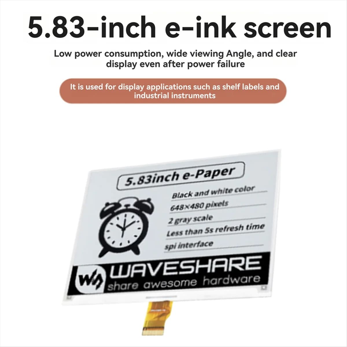 di2025{Electronica di{CAPPELLO with 5.83 inch E-Ink display for Raspberry Pi 648x480 Black/White SPI Wide viewing angle Experience similar to paper