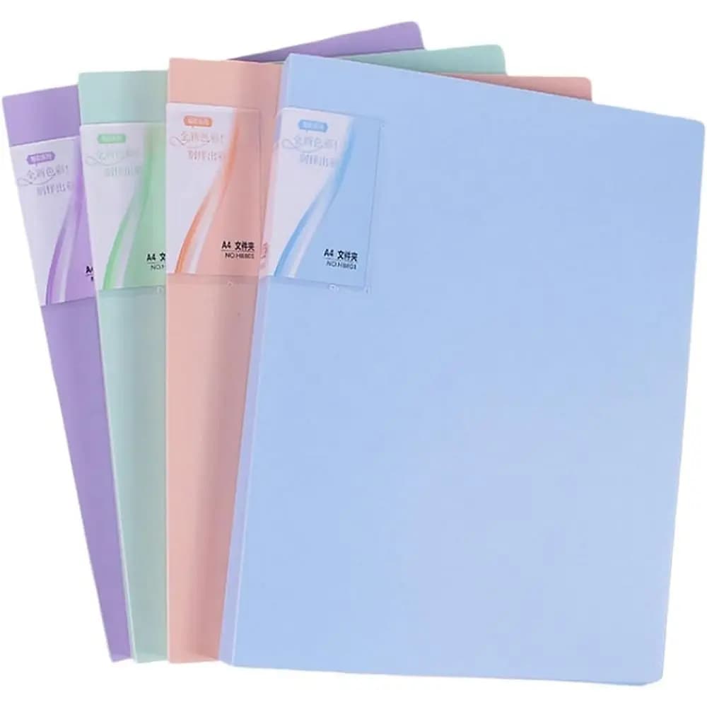 A4 File Folder 100 Pages Waterproof Ringless Binder with Double Metal Clip Morandi Test Paper Collection Book for Students