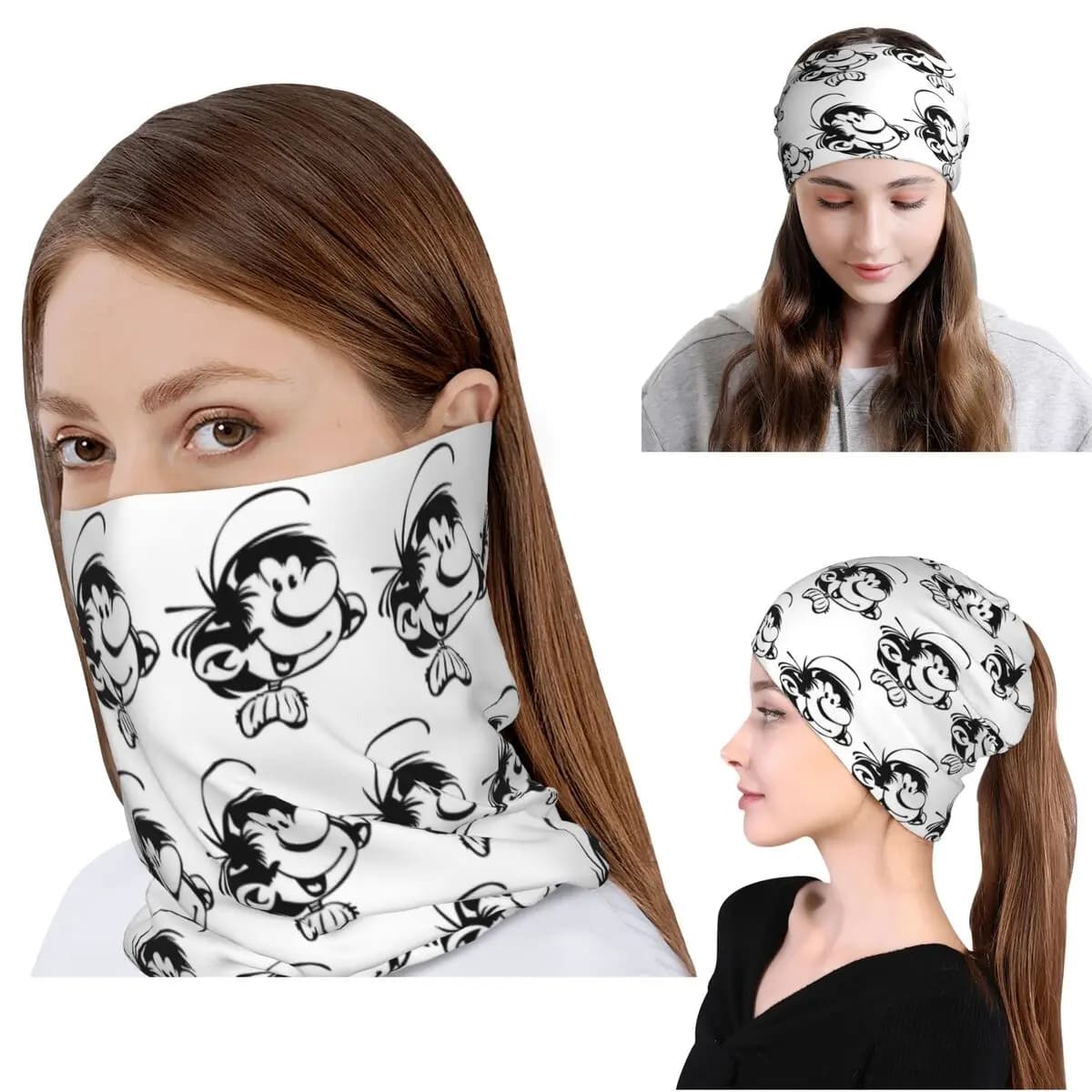 Gaston Lagaffe Big Ben Head Bandana Neck Gaiter Wrap Scarf Warm Balaclava Beanies Hat for Men Women Adult Windproof