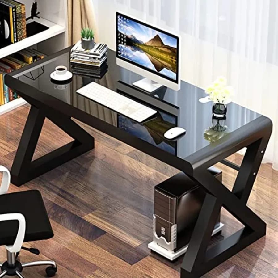 Scrivania per Computer da Ufficio Domestico 55,1 Pollici Moderna e Semplice Scrivania Nera in Vetro Tavolo per Computer Studio Gaming e Scrittura alla Moda