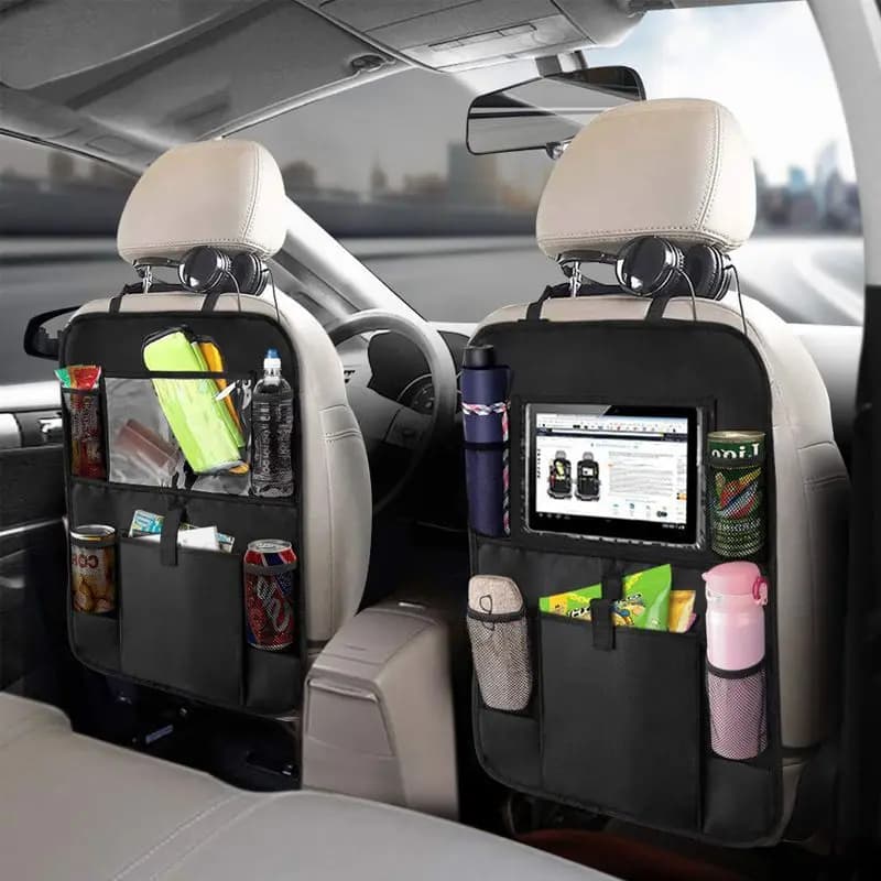 Car rear seat organizer with support for Tablet Touch Screen pockets for Auto protections for the back of the car seat accessories for Auto