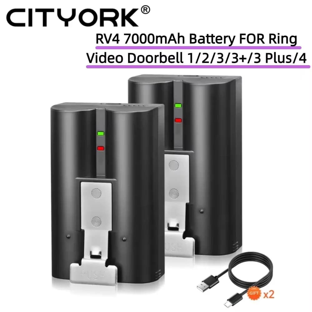 Batteria CITYORK da 7000 mAh per campanello video Ring 1/2/3/3+/3 Plus/4, batteria ricaricabile agli ioni di litio da 3,65 V per la sostituzione della batteria originale.