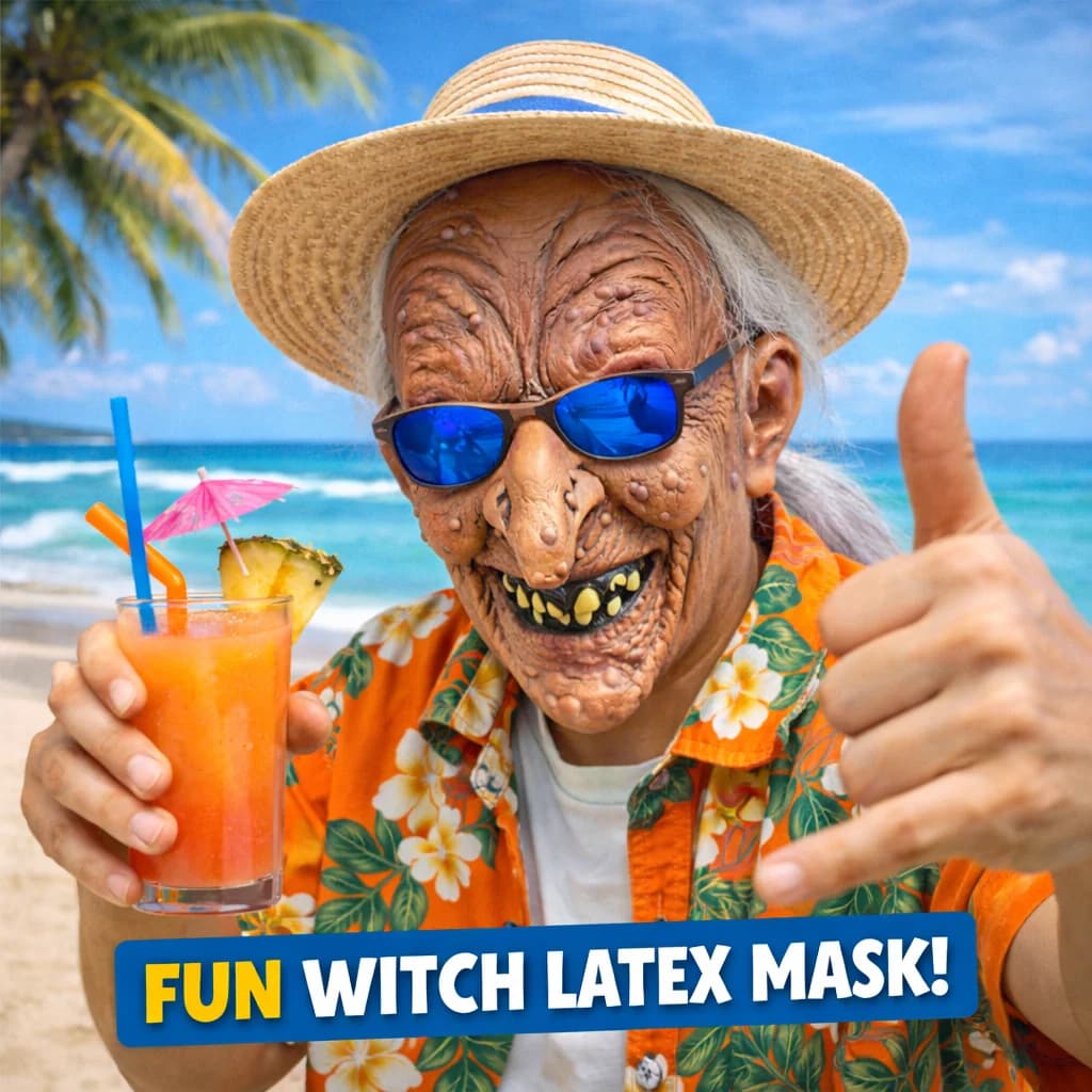 Maschera da strega realistica per decorazioni di Halloween, accessorio per costume horror in lattice con parrucche bianche