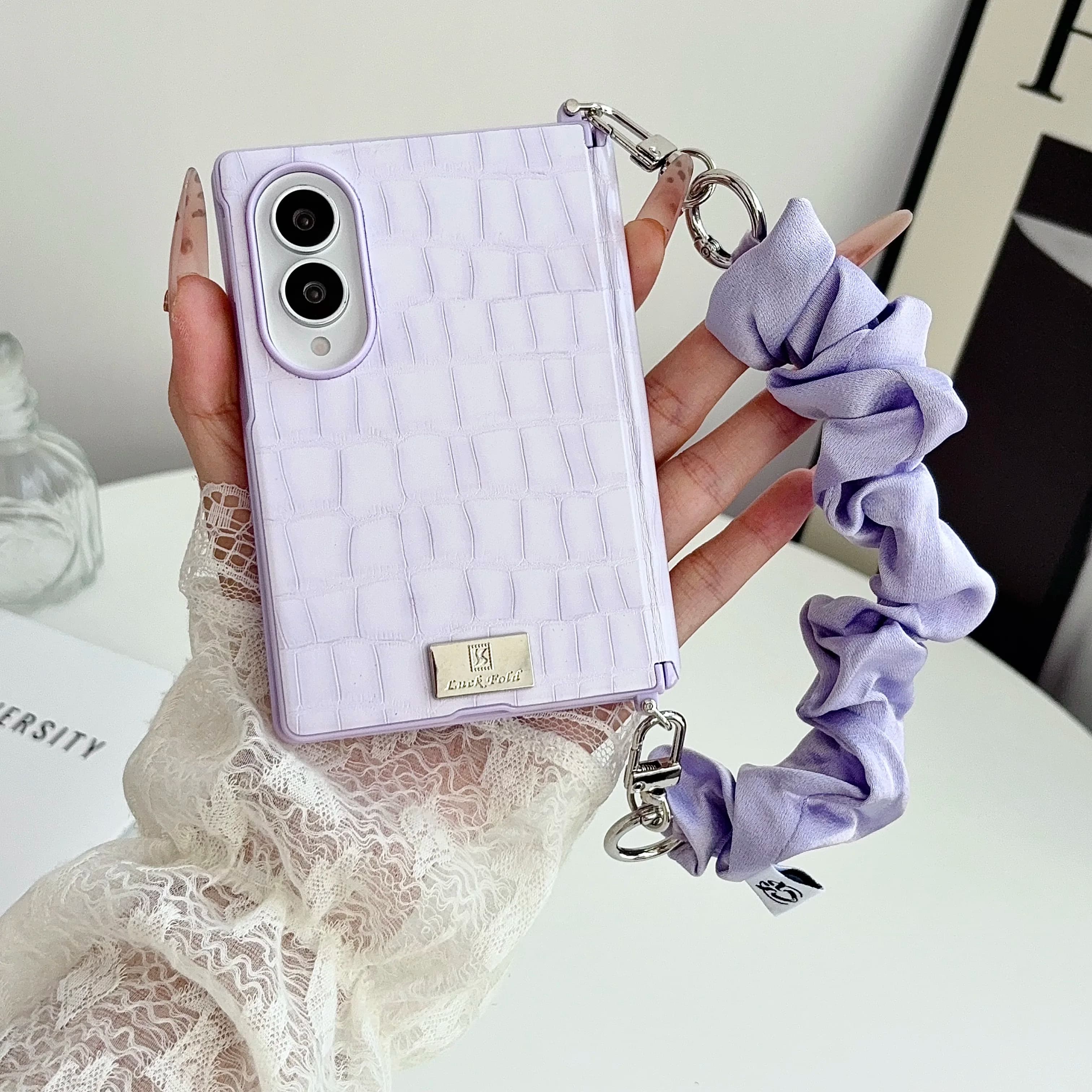 Luxury Elegant Crocodile Patterned Leather Case for Samsung Galaxy Z Fold8 Fold 8 Shockproof Hinge Protection With Strap Cover