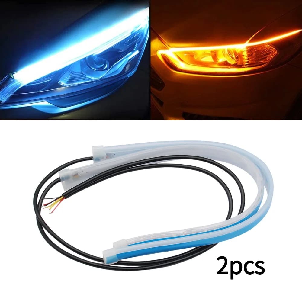 Ultra Thin 1pair Bright Flexible DRL LED Strip Turn Signal White Yellow Sequential LED Daytime Running Lights for Cars Headlight