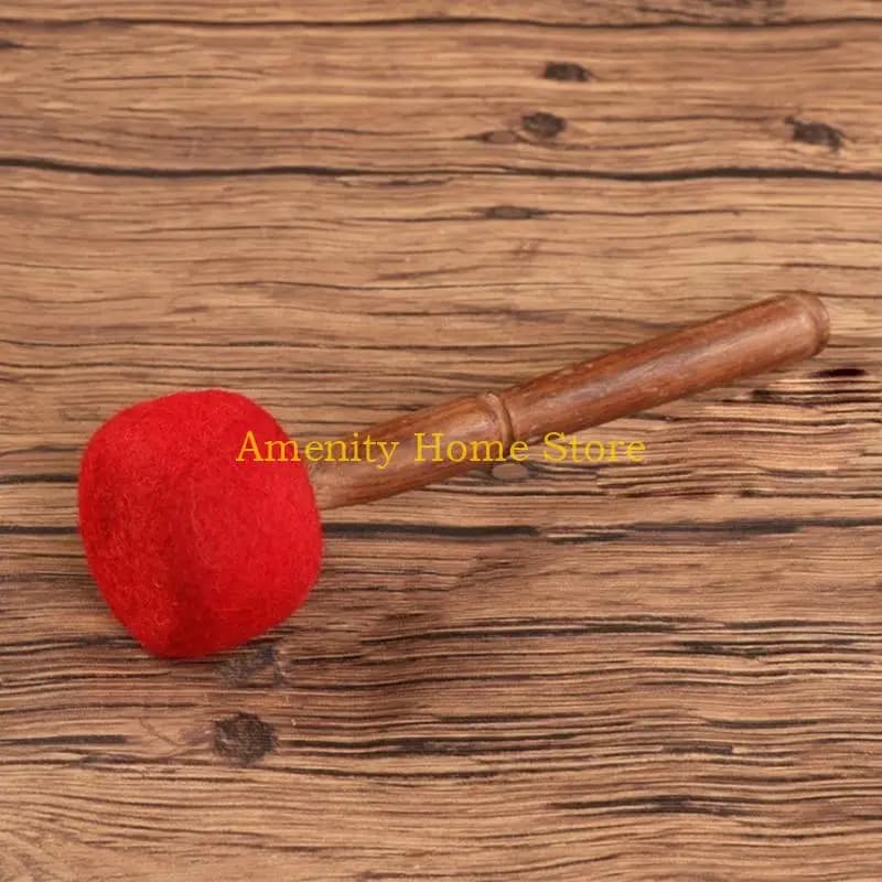 F26C Psychology Spiritual Gifts Singing Bowl Mallet Wool Felt Hammer with Handle Buddhist Meditation Tibetan for Women Men