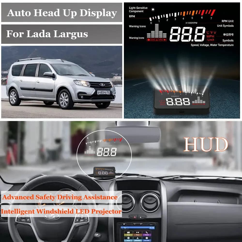 Display Head-Up (HUD) per Auto Lada Largus VAZ 2012-2026 - Tachimetro, Contachilometri, Contagiri, Proiettore sul Parabrezza - Accessori