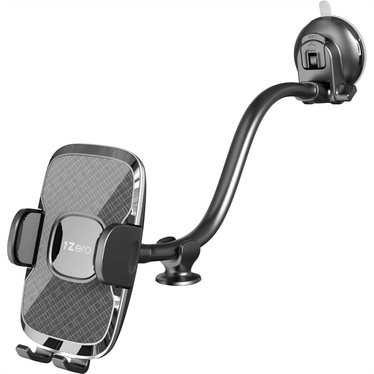 Supporto per telefono da auto con braccio flessibile lungo, montaggio su parabrezza, ventosa resistente, stabilizzatore anti-vibrazione per tutti i modelli
