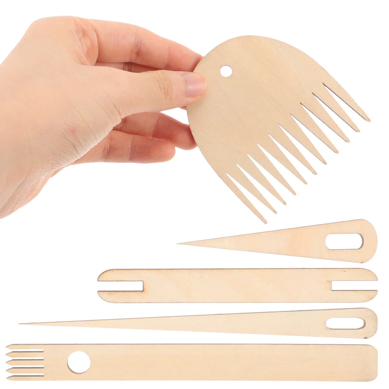 Set di 1 kit per tessitura in legno, aghi da maglia multiuso, navette, pettine per tessitura, forniture per tappezzeria e artigianato