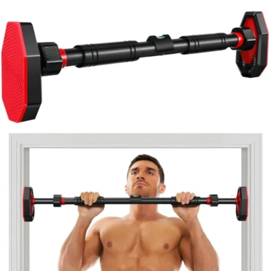 Door adjustable traction bar for home gym, portable, for strength training, with safety lock and installation without drilling