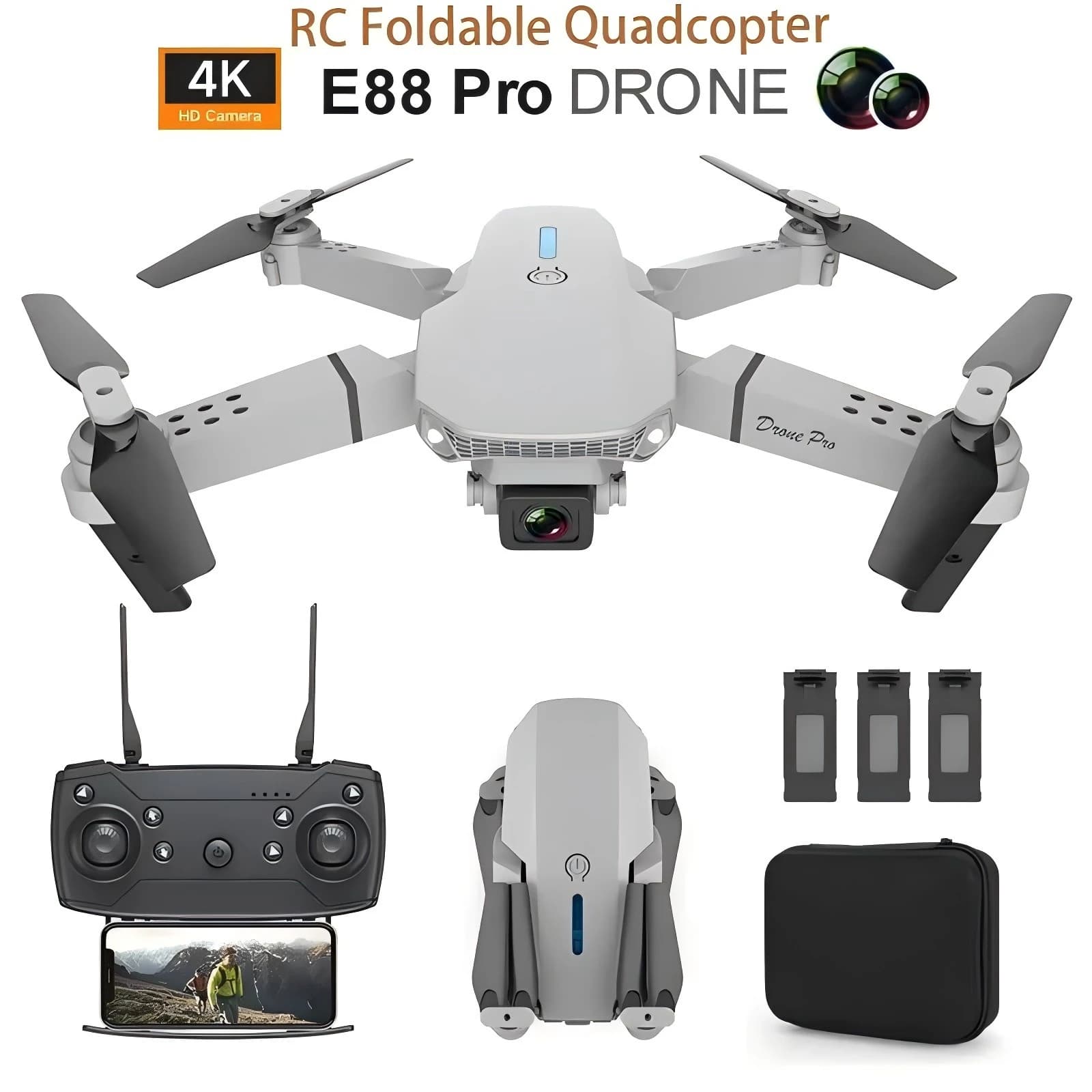 2024 Nuovo E88 Pro WIFI FPV Drone Grandangolo HD 4K 1080P Altezza della fotocamera Tenere RC Pieghevole Quadcopter Dron Elicottero Giocattoli Regalo