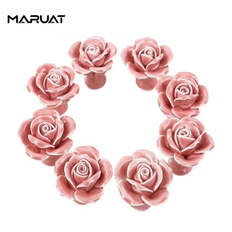 Maniglie per mobili Manopole per cassetti in ceramica con fiori di rosa Maniglie per armadi rurali Manopole per accessori hardware per cassettiere da cucina
