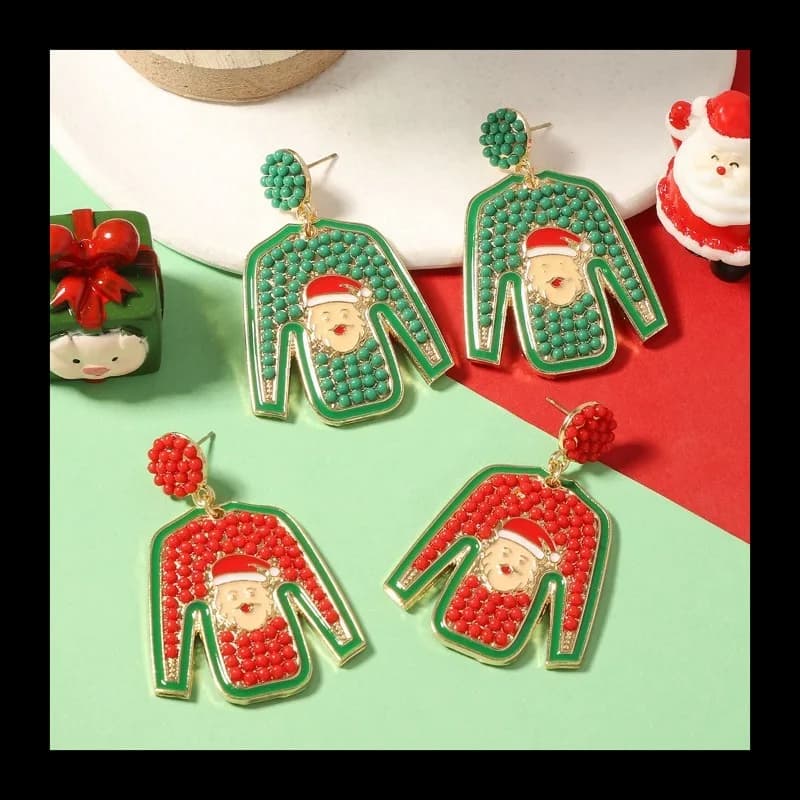 Orecchini di vestiti di Babbo Natale con perline di riso in lega di cartone animato dal design creativo di nicchia natalizia, moda