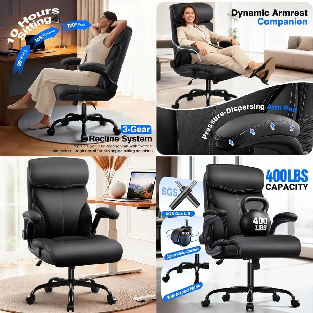 Ergonomic High-Back Breathable Leather Swivel Chair with Lumbar Support for Comfortable Office, Study, or Gaming