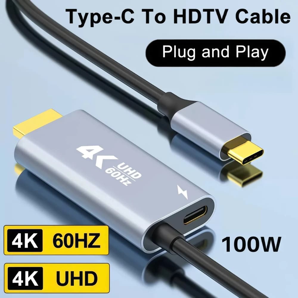 Adapter cable compatible with 4K 60Hz type C to HDMI with 100 W fast charging for laptop, tablet, phone, TV monitor, projector