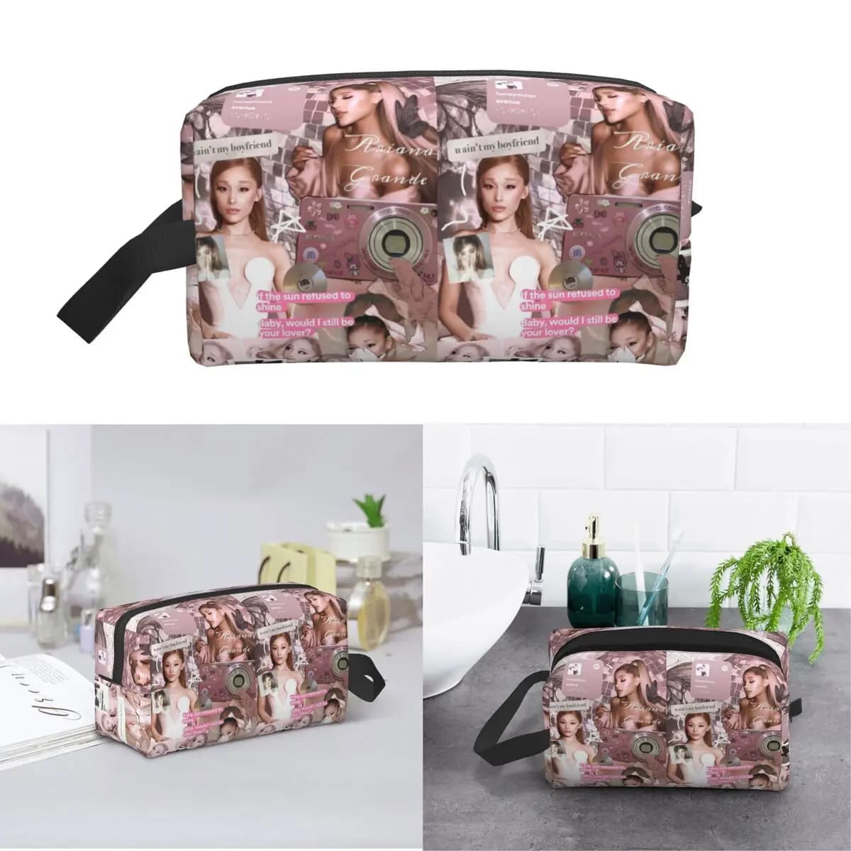 Ariana Grande Makeup Bag Cosmetic Organizer Storage Dopp Kit Toiletry Cosmetic Bag for Women Beauty Travel Pencil Case
