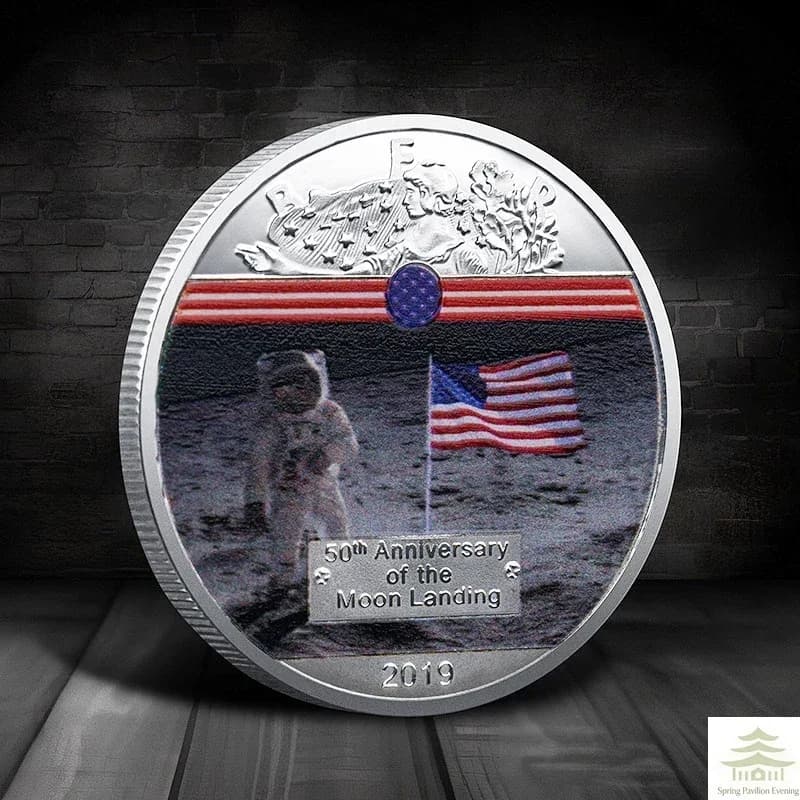 Moneta Commemorativa del 50° Anniversario dell'Atterraggio sulla Luna 2019, Placcata Colorata, Regalo da Collezione, Moneta Apollo 11