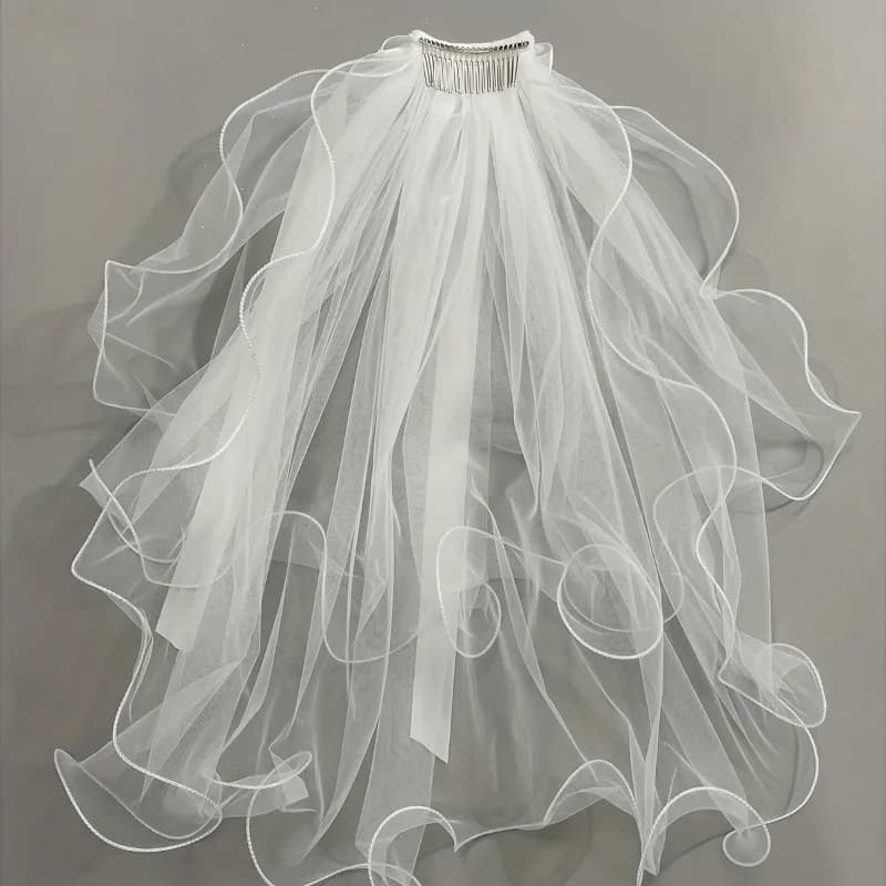 Velo da sposa per addio al nubilato, velo da matrimonio bianco con fiocco, elegante velo in tulle a strati con fermaglio per capelli per donne e ragazze