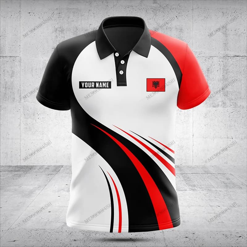 Custom Name Albania Flag Graphic Polo Shirt Summer Casual Soft Unisex Fashion Sportswear Loose Oversized Pullover Cool Jersey