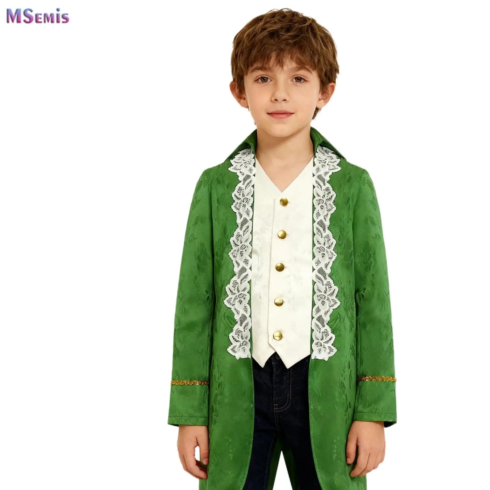 Boys Medieval Victorian Tailcoat Steampunk Gothic Uniform Long Sleeves Gold Trimming Fake 2 in 1 Jacket Coat Halloween Dress up