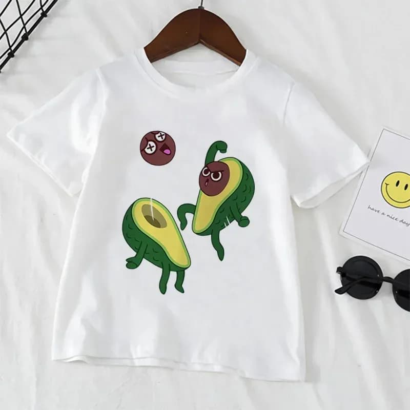 Maglietta per bambini avocado Maglietta per ragazze simpatico cartone animato Manica corta Stampa Ragazzi Top Abbigliamento casual Modello Kawaii Abbigliamento moda, x;3, v'6.