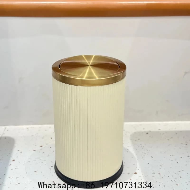 Cestino per rifiuti in pelle di lusso leggero da 9 litri con coperchio, cestino dorato per bagno, soggiorno, ufficio, camera da letto, hotel