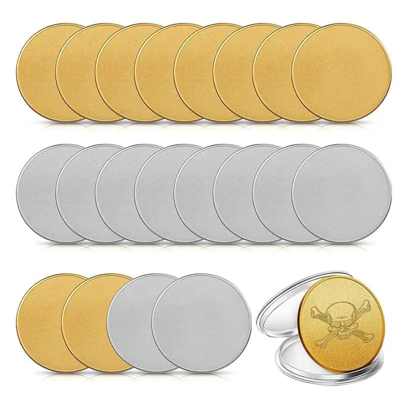 A02M-20 Empty Coins with 40mm Threaded Edge with Acrylic Protection Box, Laser Incidible Reason, Easy Installation (Gold+Silver)