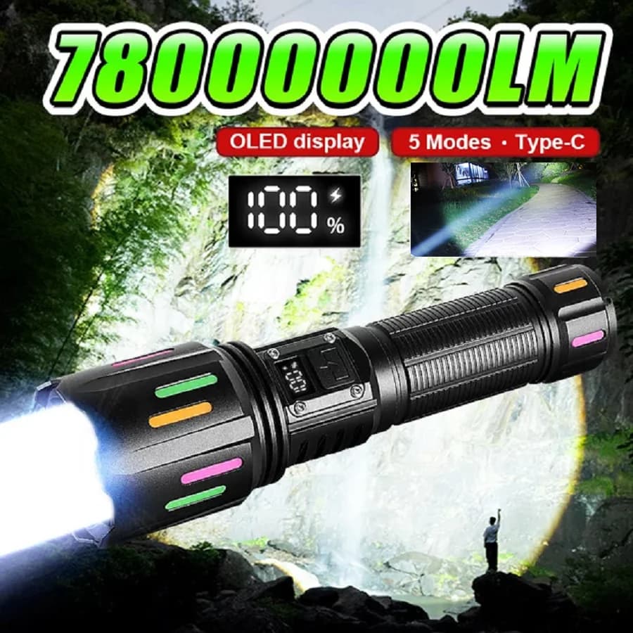 New 78000000LM Most Powerful LED Flashlight USB Rechargeable Tactical Torch Light Ultra Bright Long Shot Lantern Outdoor Lamp