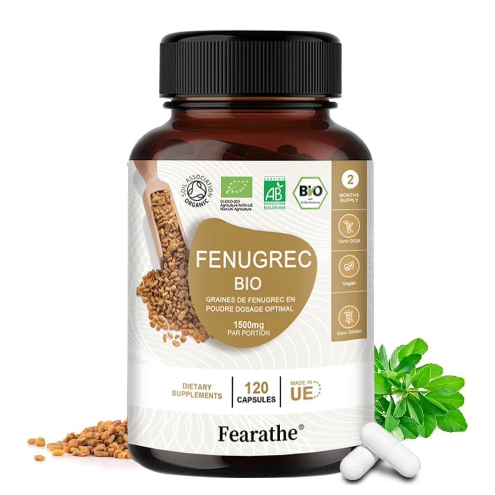 Fenugreco 1500Mg - 120 capsule - Fenugreco biologico ricco di proteine e vitamine, certificato biologico, vegano senza glutine e lattosio