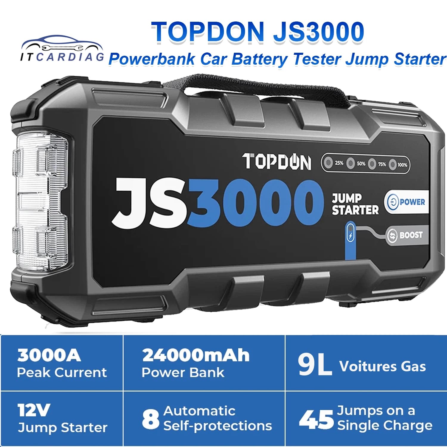 TOPDON JS3000 3000A 24000mAh 12V Multi-funzione Portatile Auto Automotive Batteria Booster Box Kit Pack Accumulatori e caricabatterie di riserva Auto Jump Starter