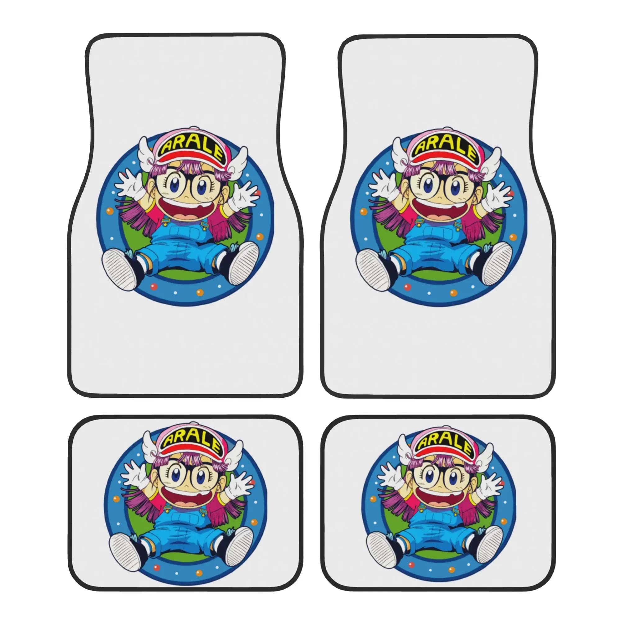 Arale Norimakis Japanese Dr Slump Car Floor Mats 4 Pieces Crystal Velvet Carpets Rugs Universal Car Front Rear Carpets Foot Mats