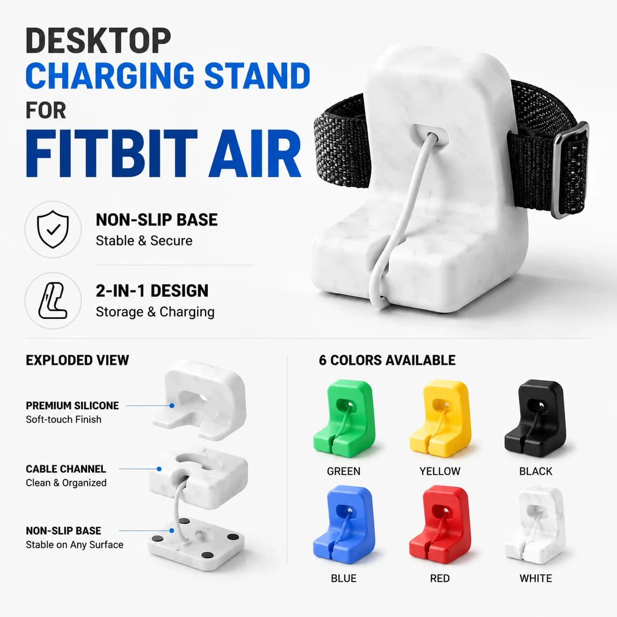 Charging Cradle For Fitbit Air Anti-Slip Silicone Charger Holder Cord Management Bracket Desk Smart Watch Charging Dock Stand