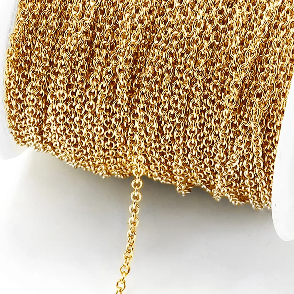 2Meters Gold Color Stainless Steel O Shape Link Chain Round Cross Chain Bracelet Necklace DIY Jewelry Making DIY