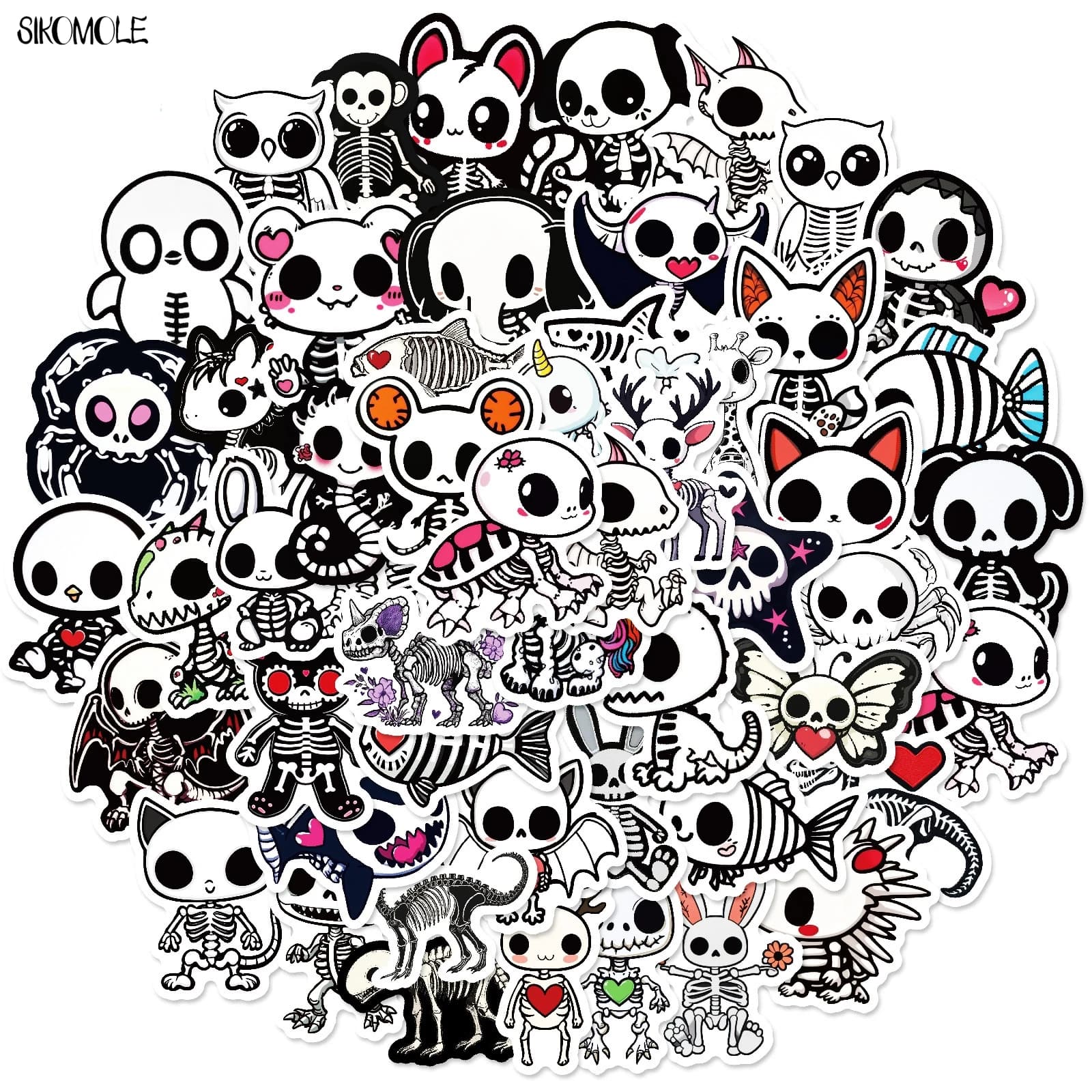 10/30/50PCS Simpatici Animali Del Fumetto Scheletro Teschio Adesivi Estetica Decalcomania Del Computer Portatile Del Telefono Bagagli Scrapbook Auto Graffiti adesivo