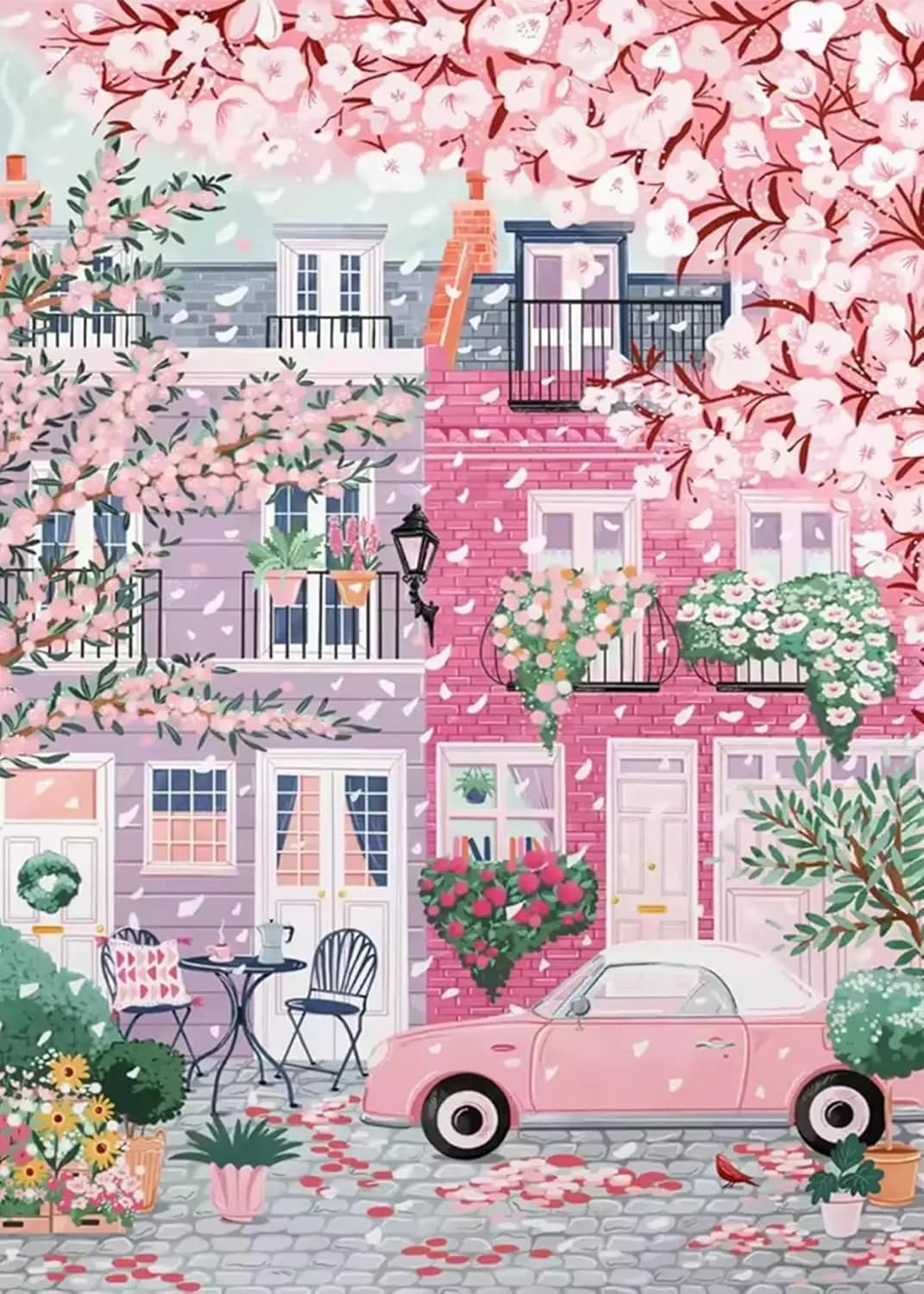 Kit di Pittura Diamante Sakura City per Adulti, Kit di Pittura Diamante 5D con Numeri, Kit Artistici Fai-da-Te con Diamanti a Forma di Fiori
