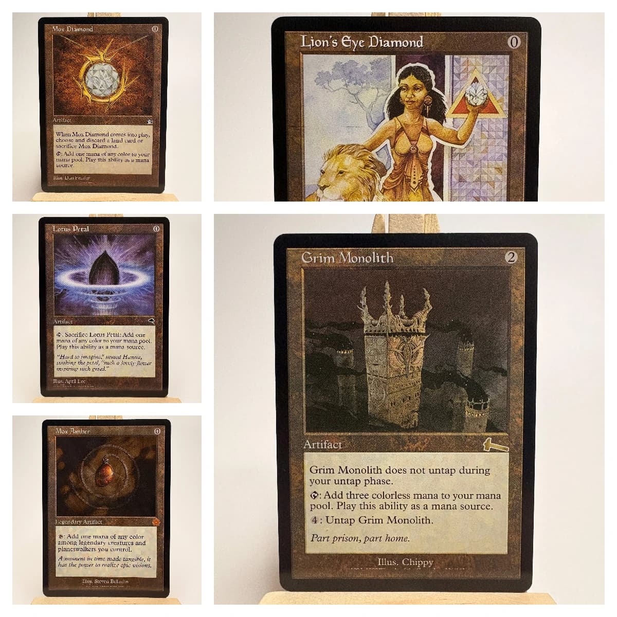 Fast Mana & Artifact Staples Proxy Magici: Grim Monolith, Mox Diamond, Mox Opal, Mox Chrome, Cartoncino Tedesco Black Core