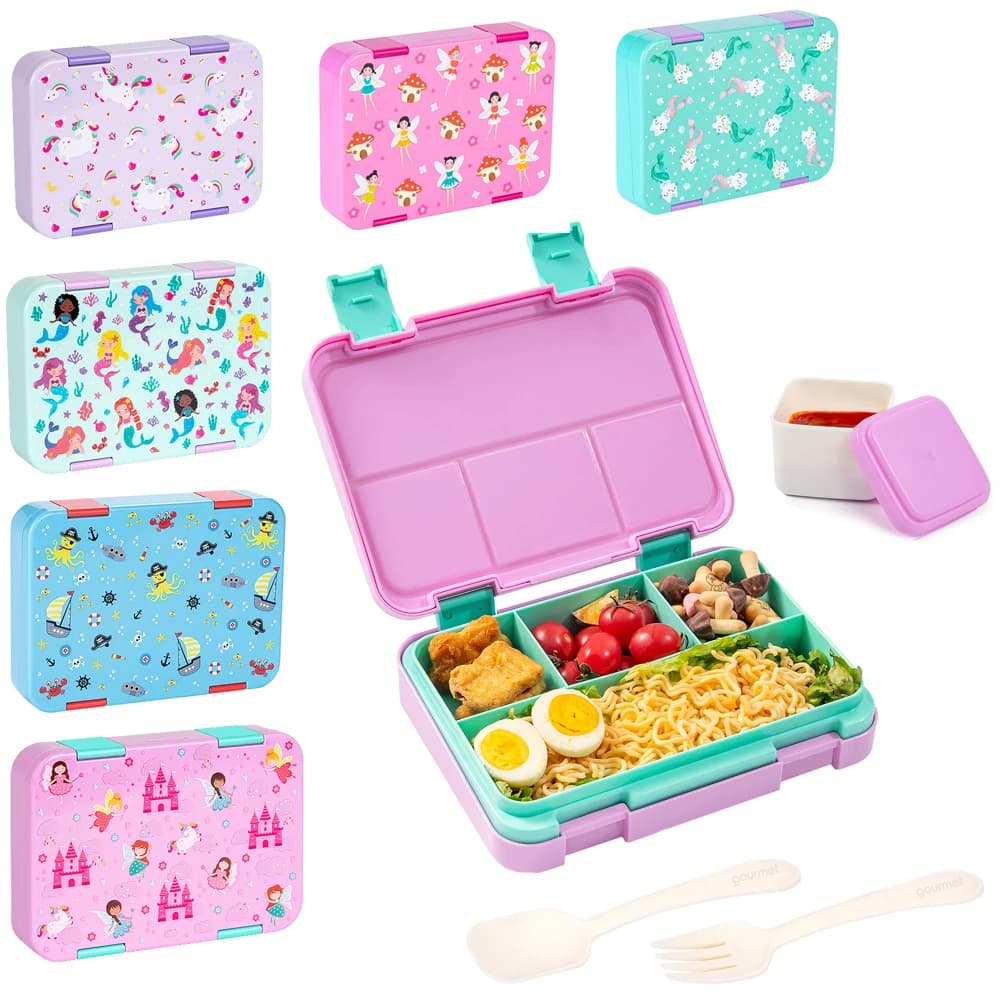 40oz Adorable Cartoon Printed Bento Box Leak Proof Dividers Meal Container for School Office Picnic Food Snack Prep Student Bento Box