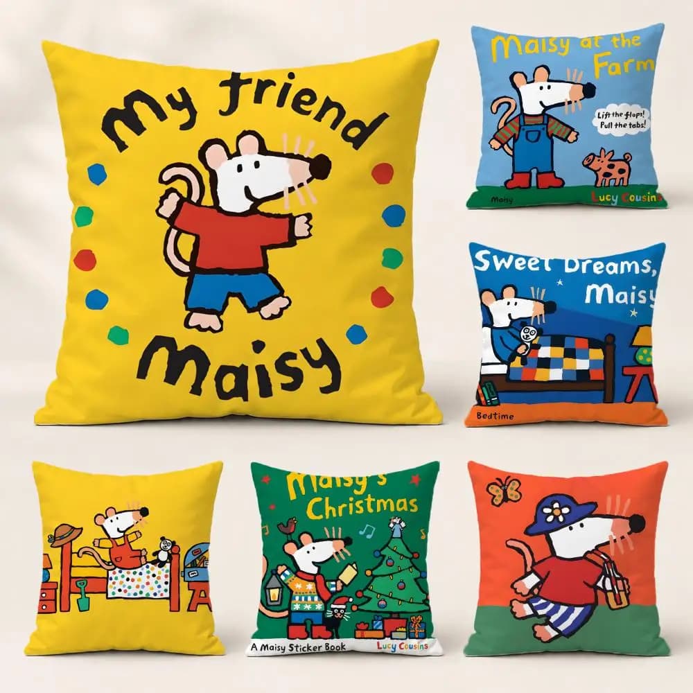 Cartoon MMaisy Mouseed Cushion Cover Washable Soft Thick Cushion Cover Decorative Pillowcase for Sofa Living Room Home