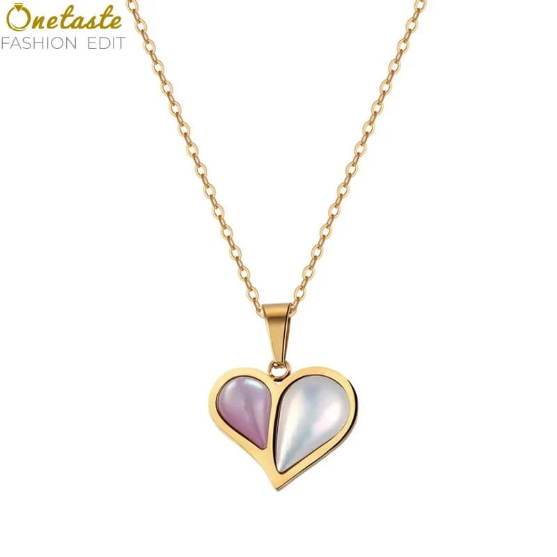 Collana con ciondolo a cuore in acciaio inossidabile con madreperla per donna, 40+5 cm regolabile, collana trendy con conchiglia e cuore, idea regalo