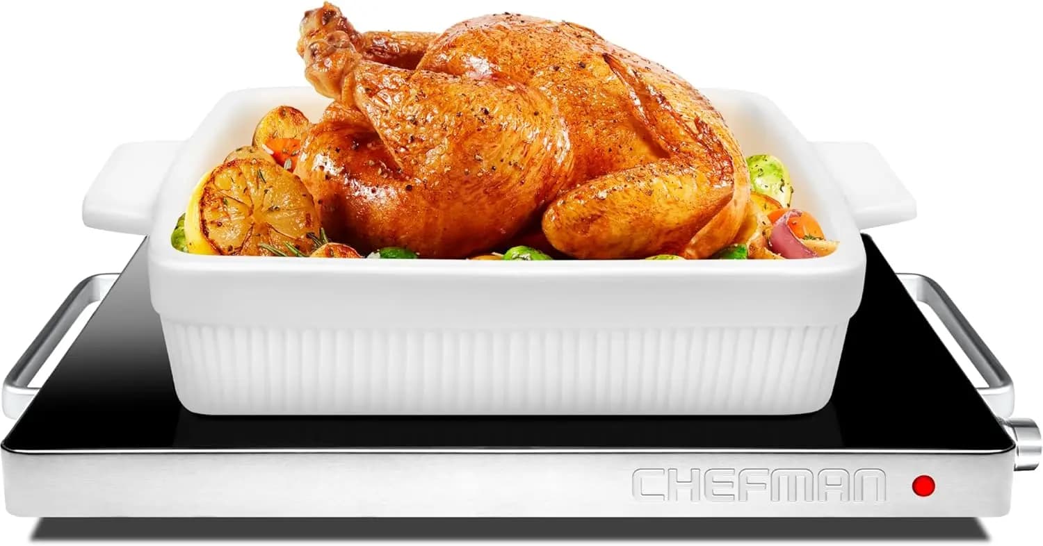 Scaldavivande Compatto con Controllo della Temperatura Regolabile per Buffet, Feste, Cene a Casa, Viaggi - Mantiene il Cibo Caldo, Nero